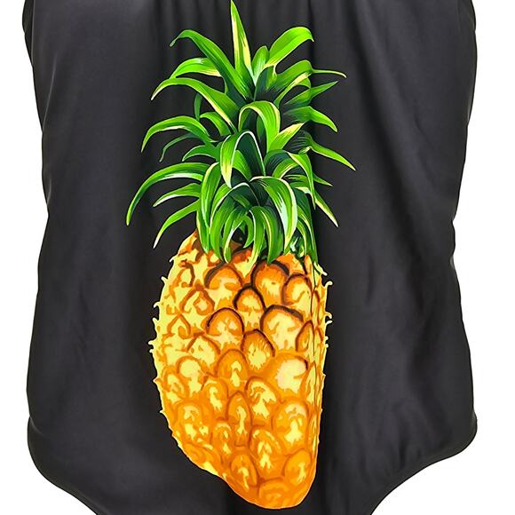 California Sunshine Woman size M Black Lace Up Back Pineapple One Piece Swimsuit - Picture 2 of 7